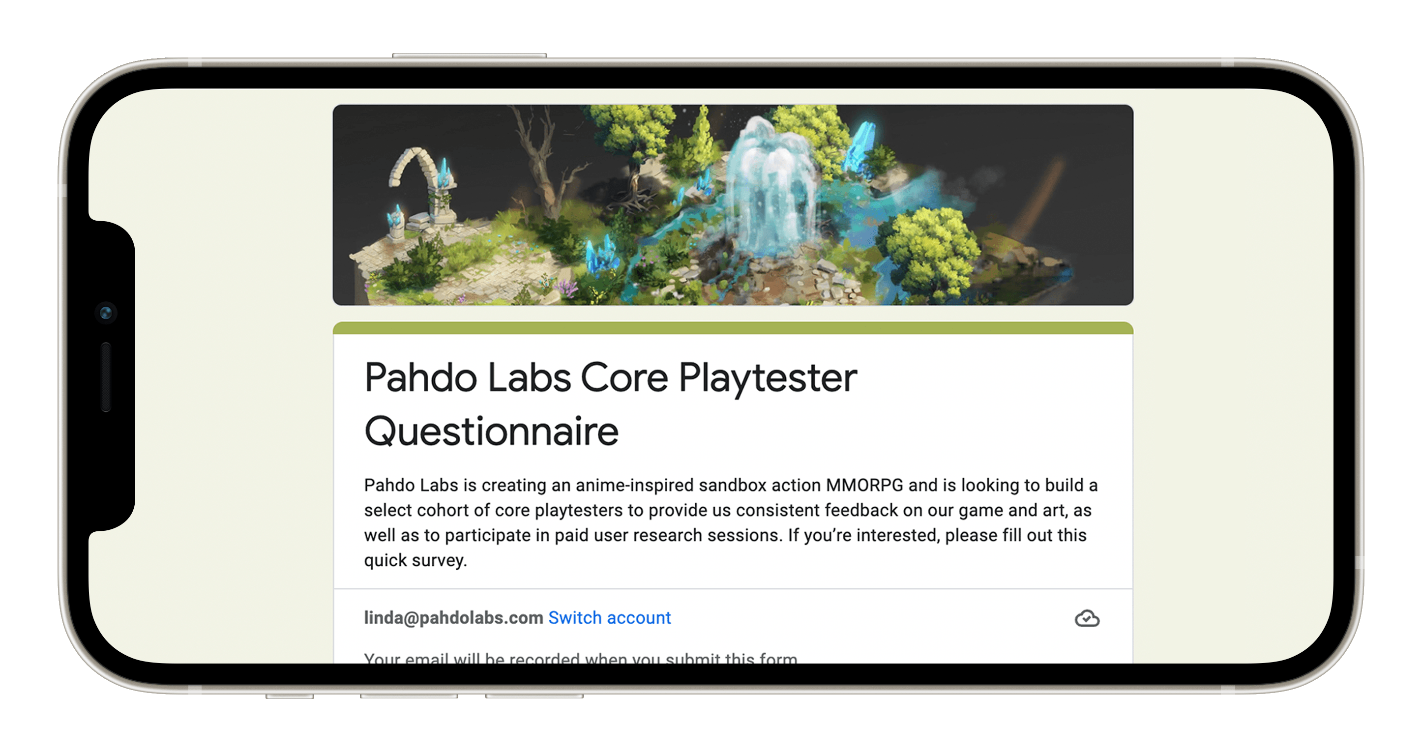 Survey preview on a horizontal iPhone